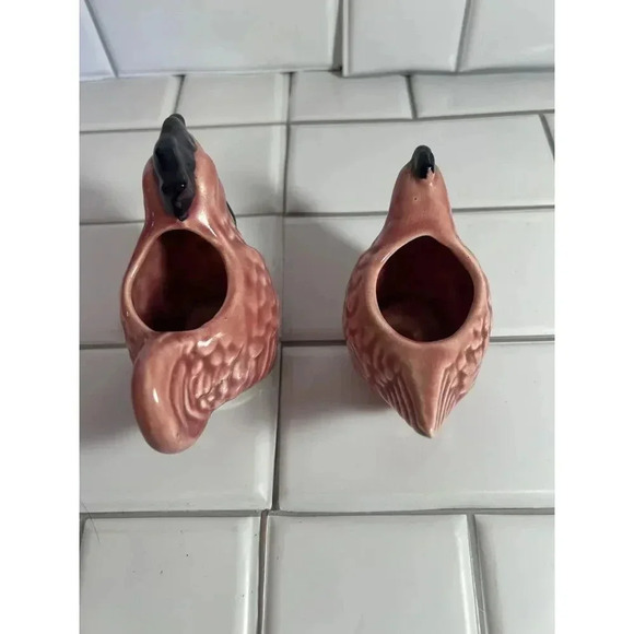 1950s Rooster Creamer And Hen Sugar Bowl Set In Pink and Black Glazed Pottery - Picture 9 of 12